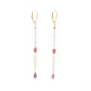 Pink Tourmaline Gold Filled Chain Drop Earrings