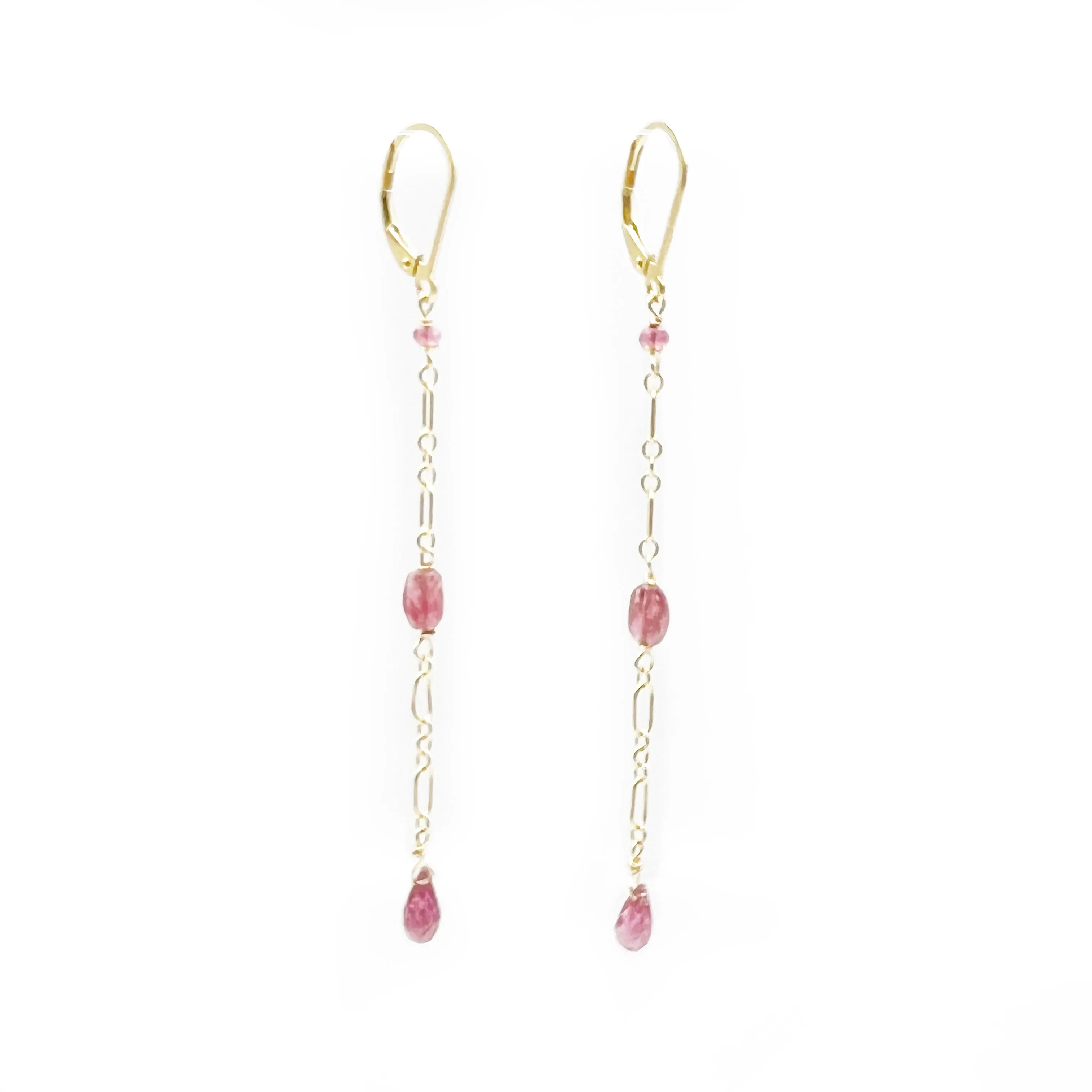Pink Tourmaline Gold Filled Chain Drop Earrings