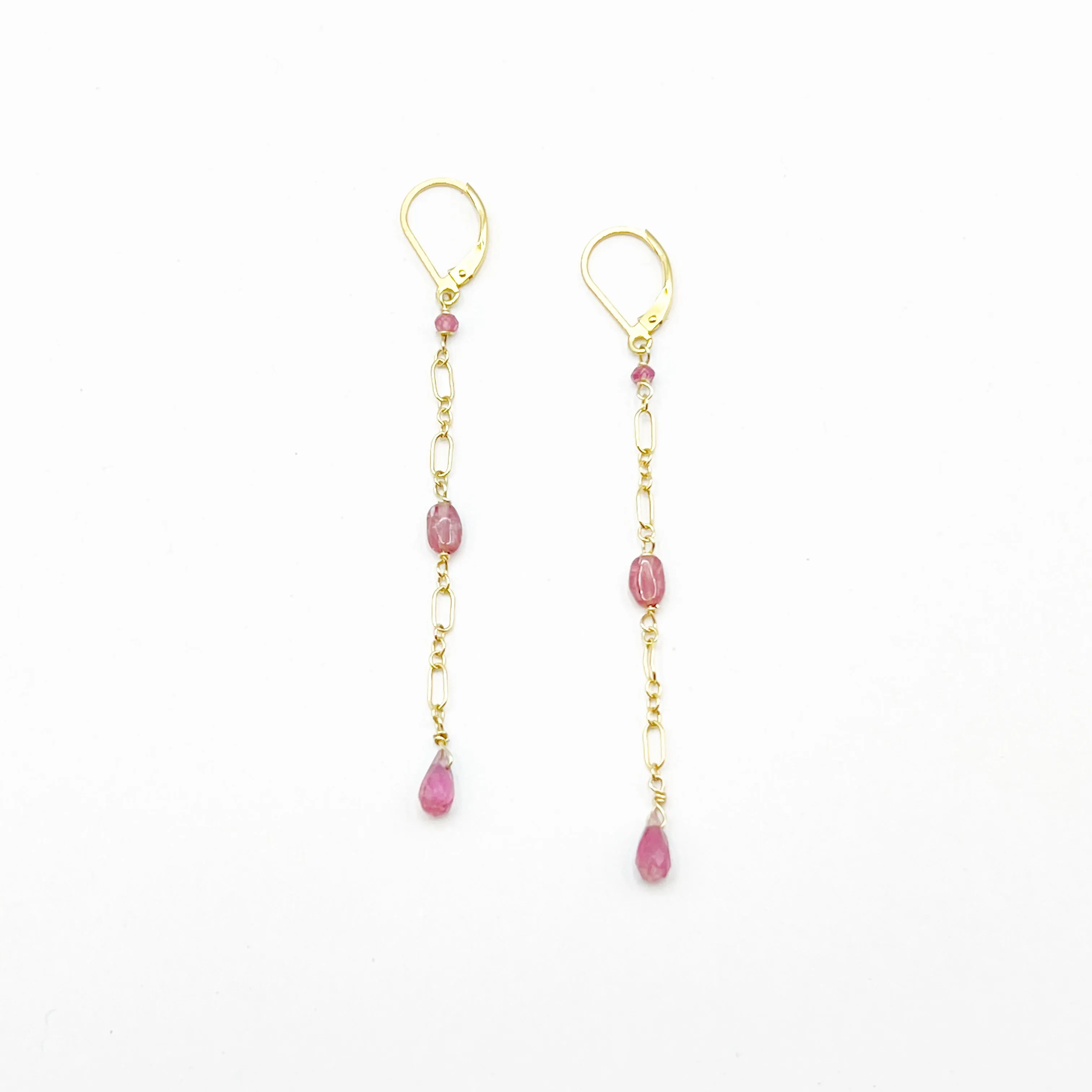Pink Tourmaline Gold Filled Chain Drop Earrings