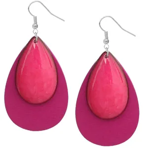 Pink Wooden Connect Teardrop Earrings