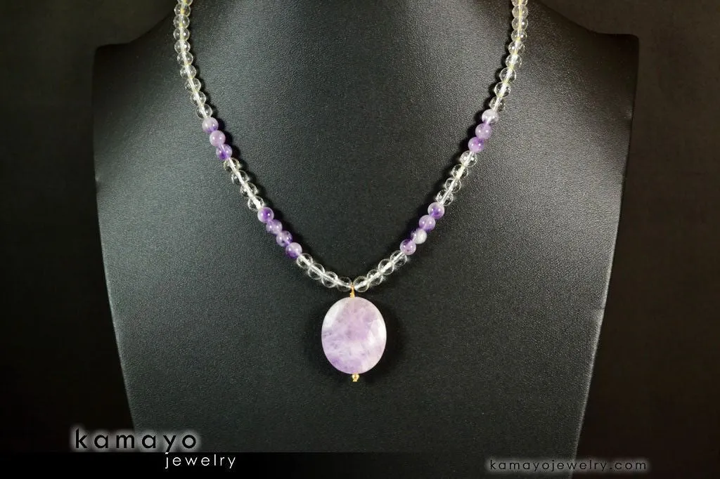 PISCES NECKLACE - Lavender Amethyst Pendant and Clear Quartz Beads