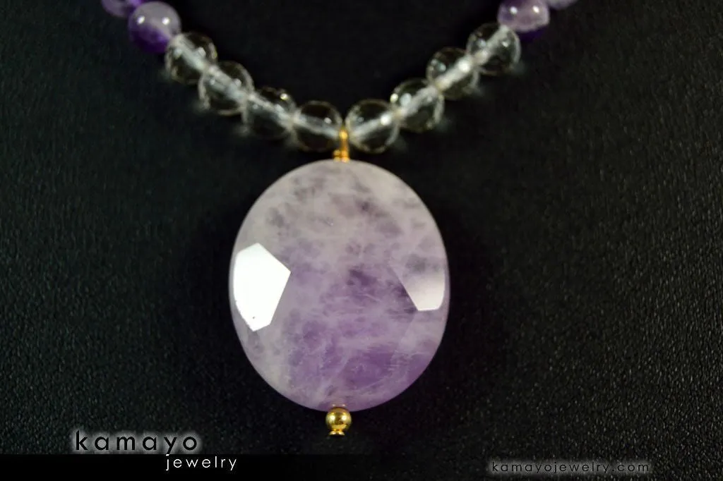 PISCES NECKLACE - Lavender Amethyst Pendant and Clear Quartz Beads