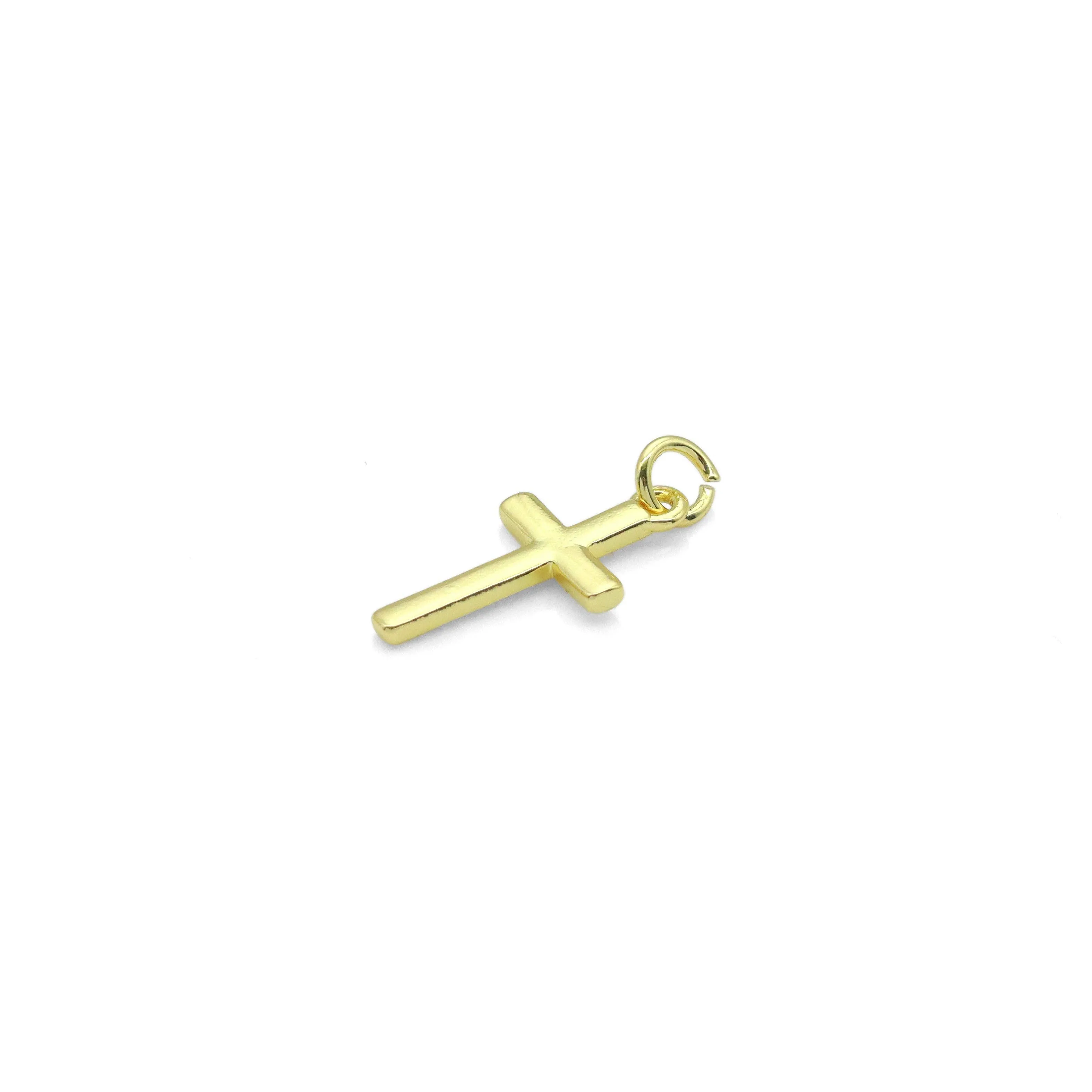 Plain Gold Cross Shape Charm Pendant, Sku#LK1050