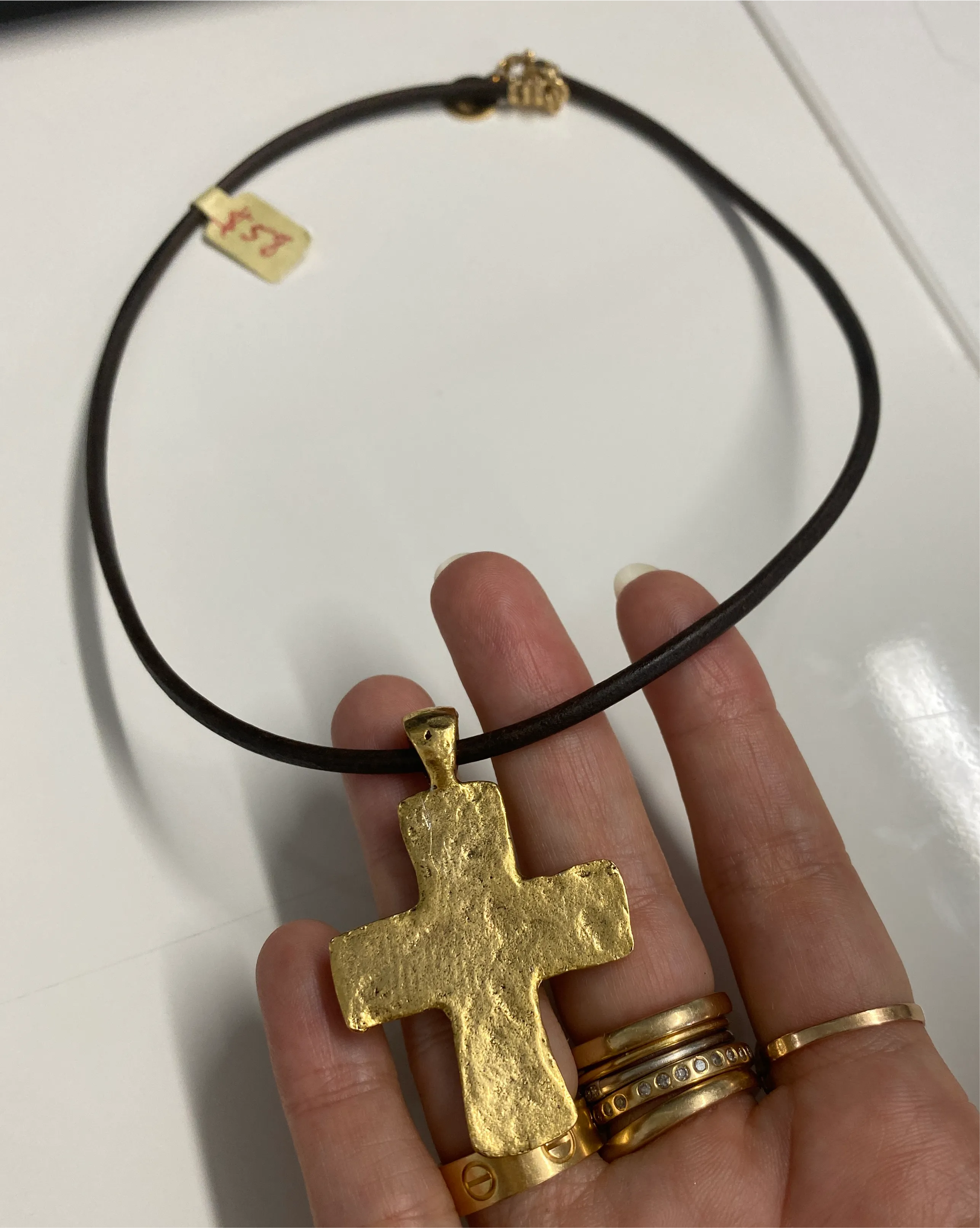 Plated Cross on Leather Choker