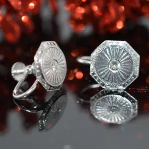 Platinum & 14K White Gold Antique Nonpierced Diamond Earrings