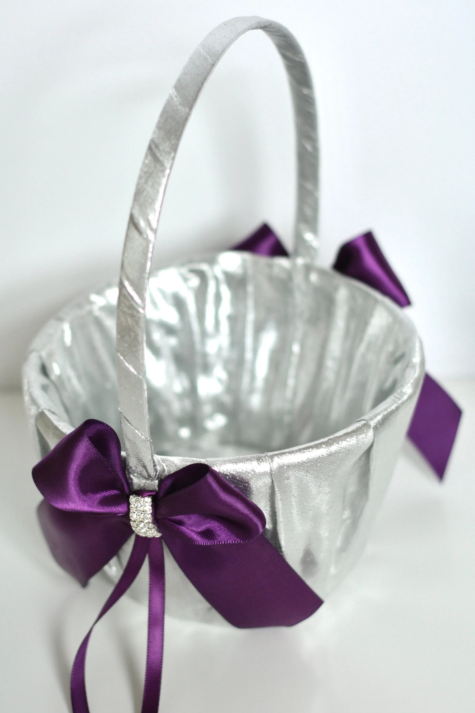 Plum Flower Girl Basket Ring Bearer Pillow, Silver Plum Wedding Basket, Plum Guest Book and Pen, Plum Cake Serving Set, Plum Bridal Garters
