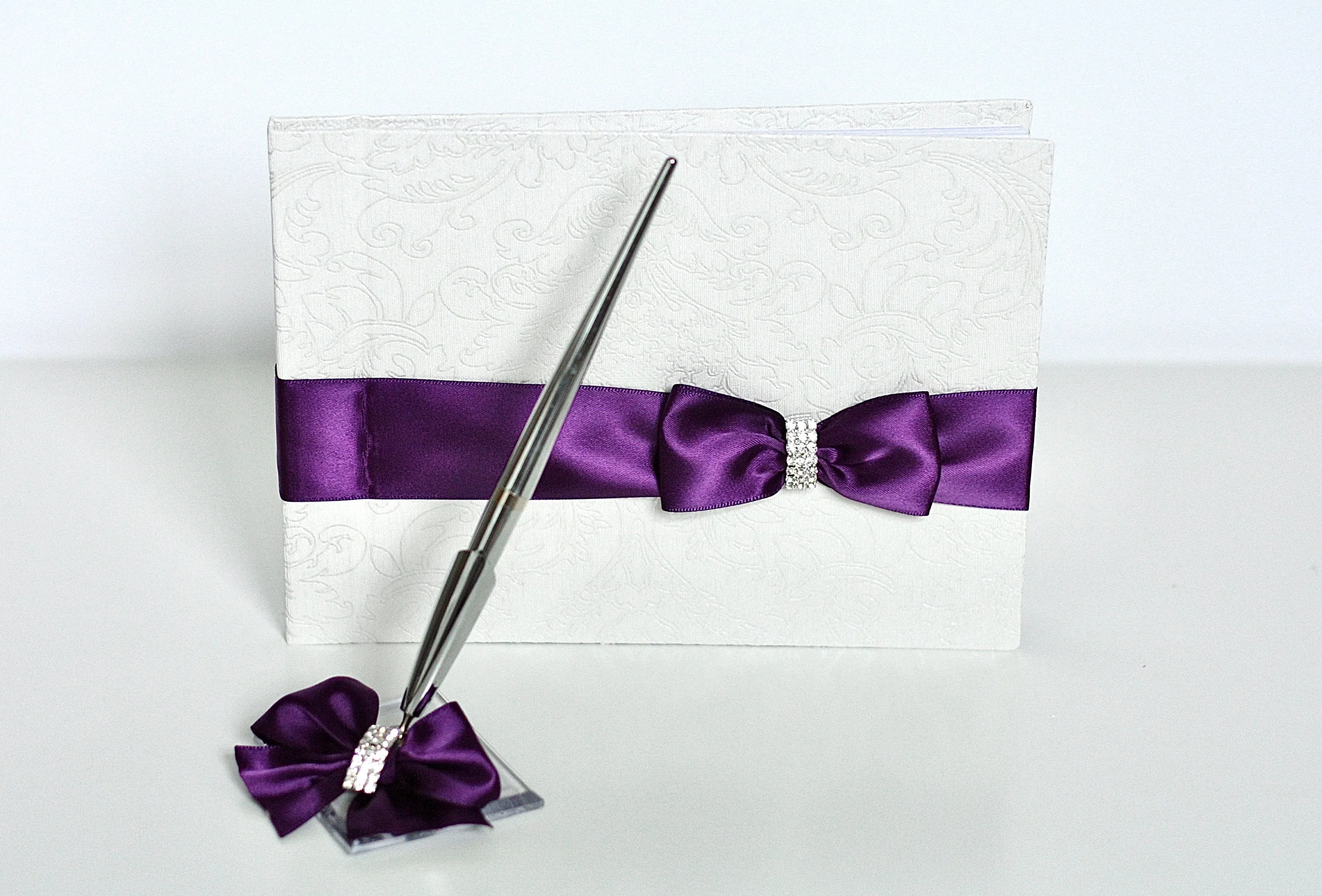 Plum Flower Girl Basket Ring Bearer Pillow, Silver Plum Wedding Basket, Plum Guest Book and Pen, Plum Cake Serving Set, Plum Bridal Garters