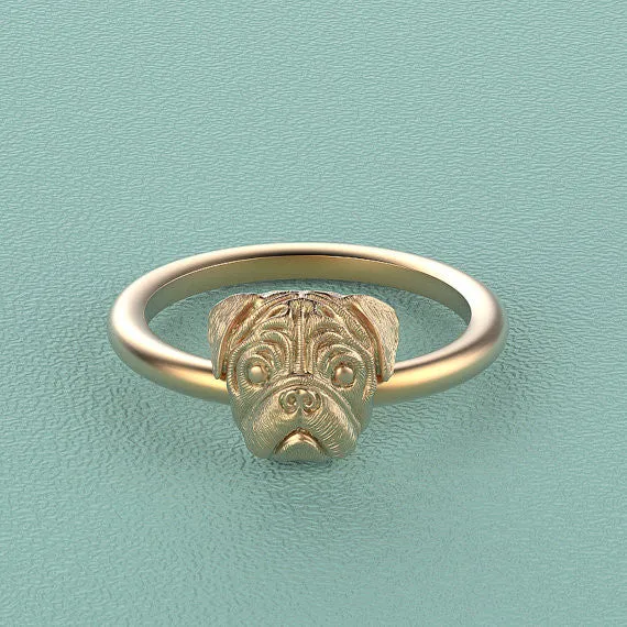 PUG Breed Jewelry Puppy Face Ring