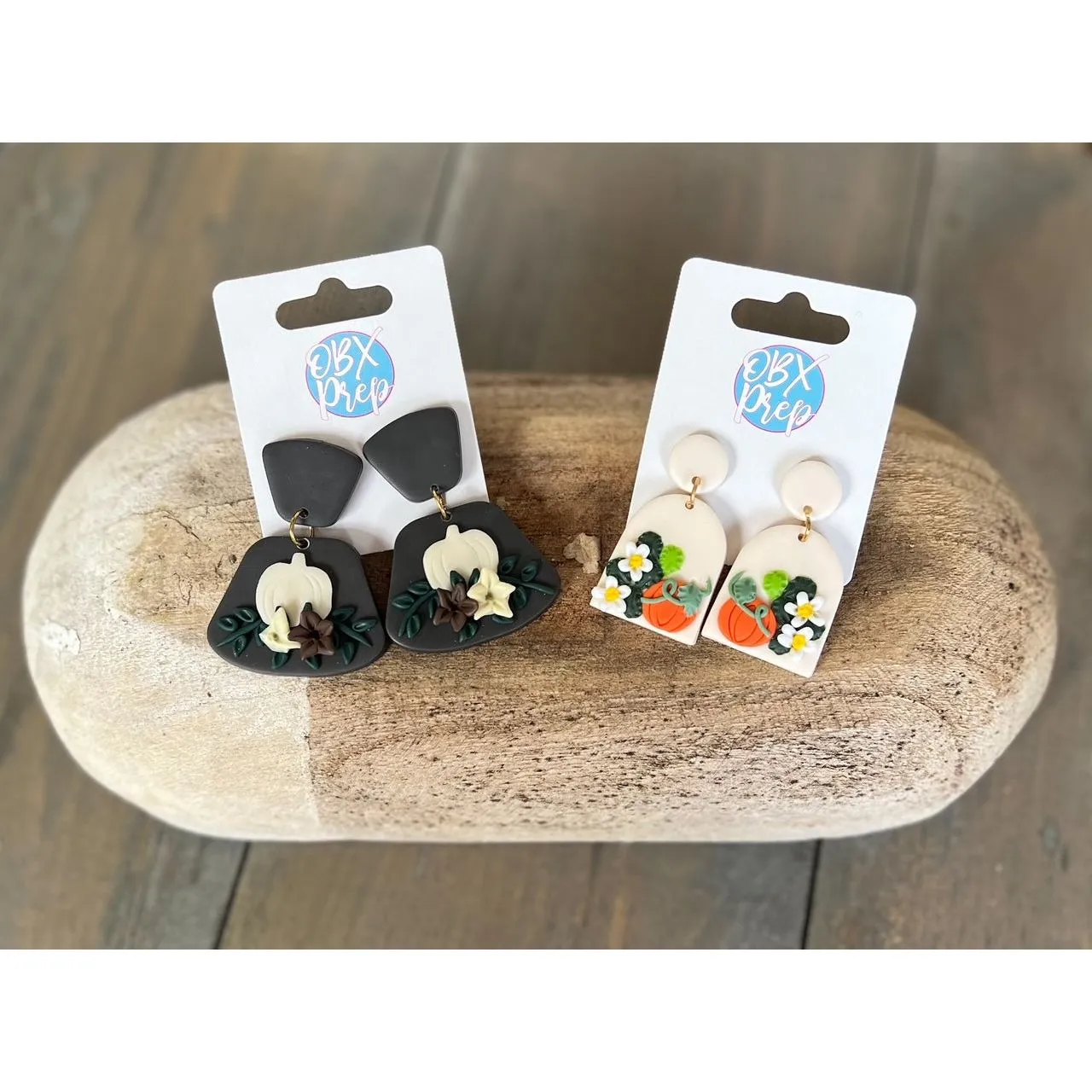 Pumpkin Flower Accented Polymer Clay Dangle Earrings