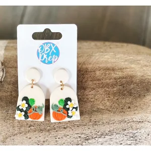 Pumpkin Flower Accented Polymer Clay Dangle Earrings