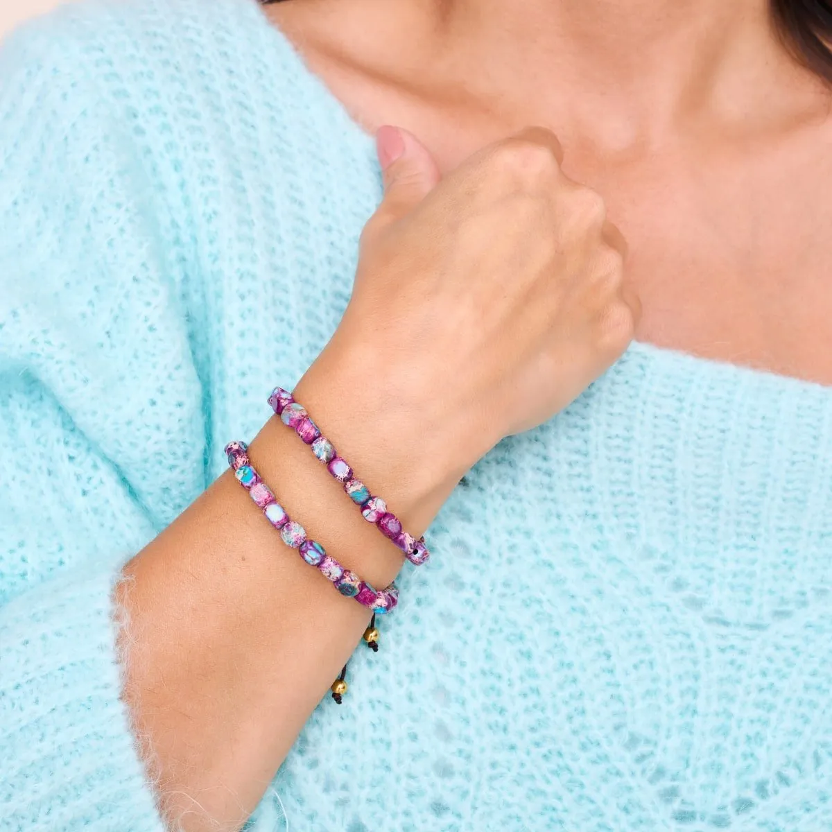 Purple Sea Stone | Gold | Gemstone Pebble Macrame Bracelet