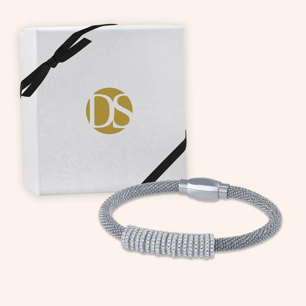 "Everlast Icon" Micro-Pave Center Station Diamond Cut Mesh Magnetic Closure Bracelet