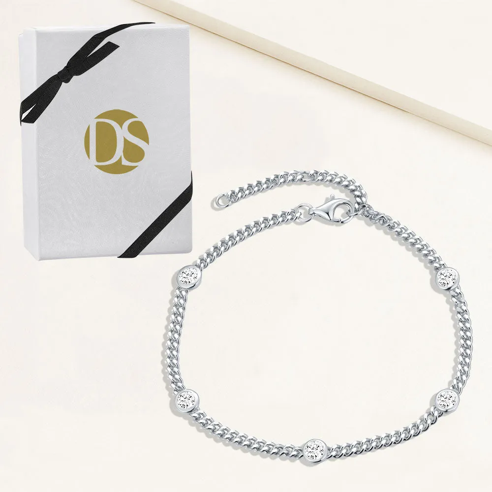 "Happy and I Know It" 1.4CTW Bezel Set Station Curb Chain Bracelet