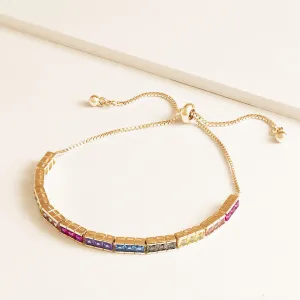 "In the WOW" 8CTW Rainbow Princess Cut Tennis Pull-Tie Bracelet - Gold