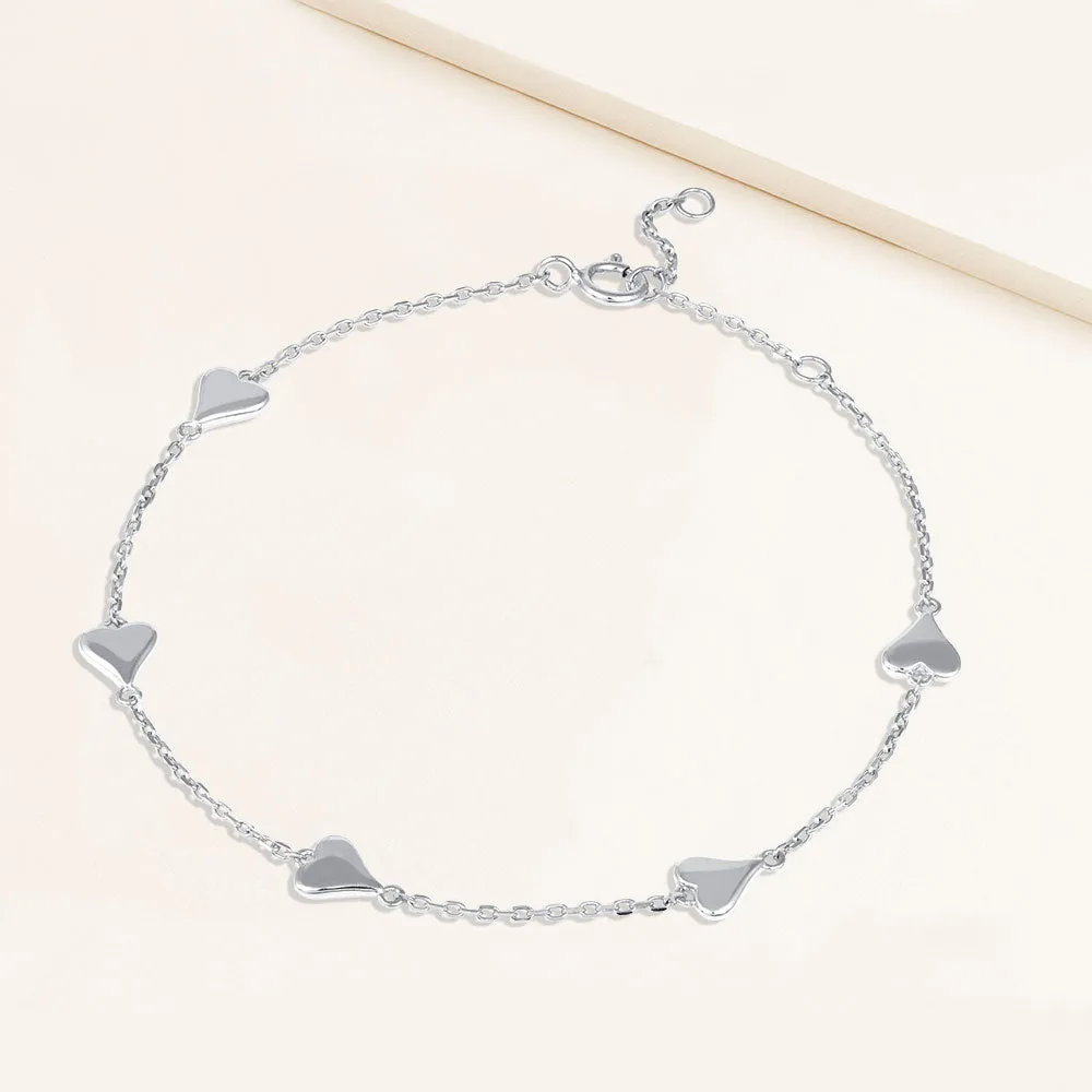 "Modern Love" Sterling Silver Heart Station Chain Bracelet