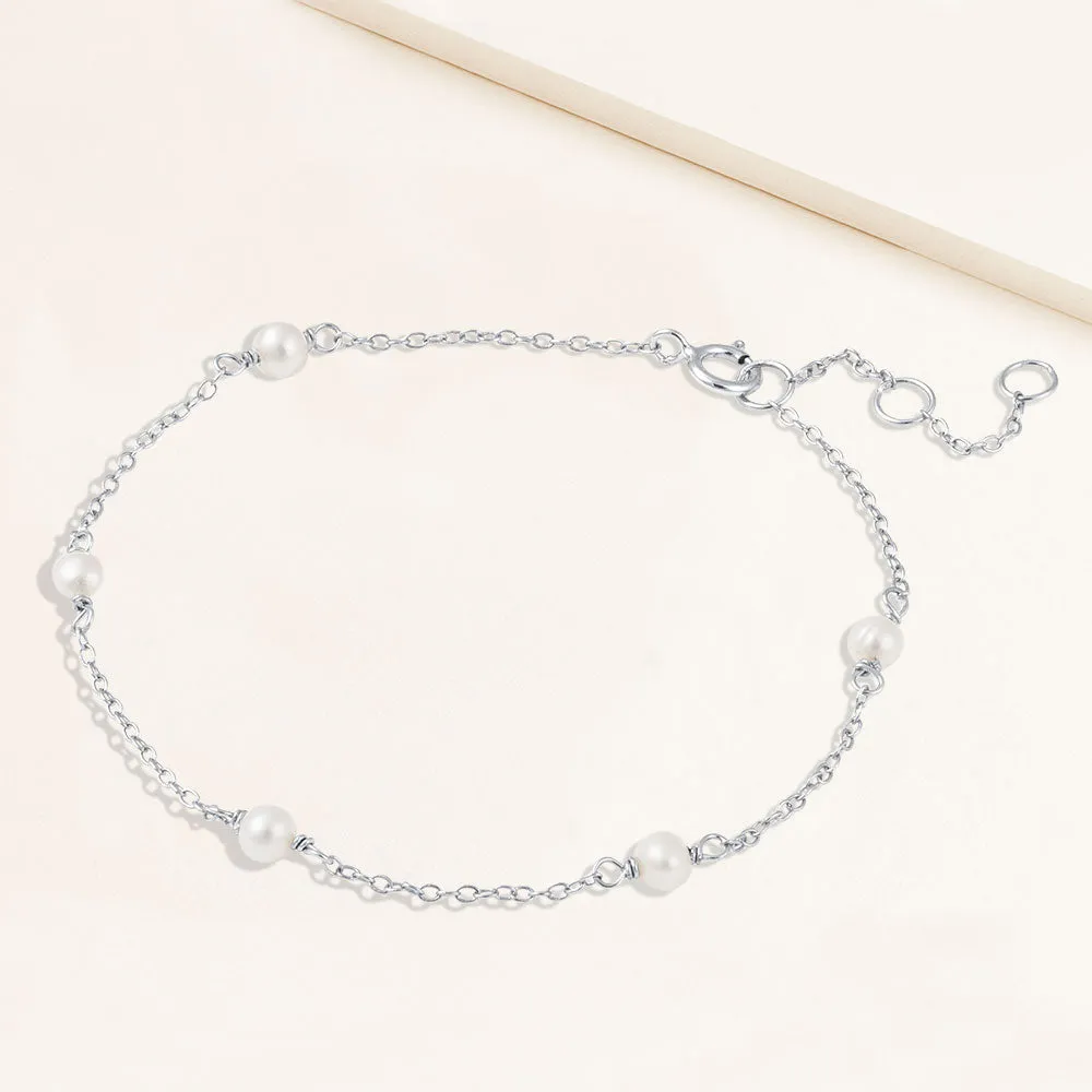 "My Balance" Cultured Freshwater pearl Station Bracelet - Sterling Silver / Gold Vermeil