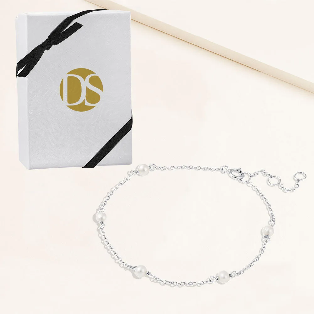 "My Balance" Cultured Freshwater pearl Station Bracelet - Sterling Silver / Gold Vermeil