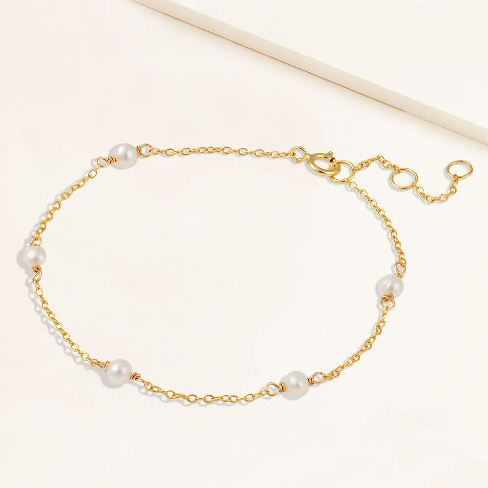 "My Balance" Cultured Freshwater pearl Station Bracelet - Sterling Silver / Gold Vermeil