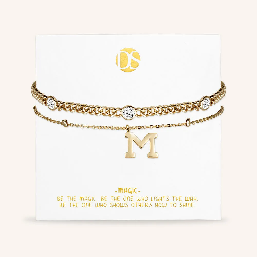 "Say my Name" Curb and Rolo Layered Chains Initial Bracelet