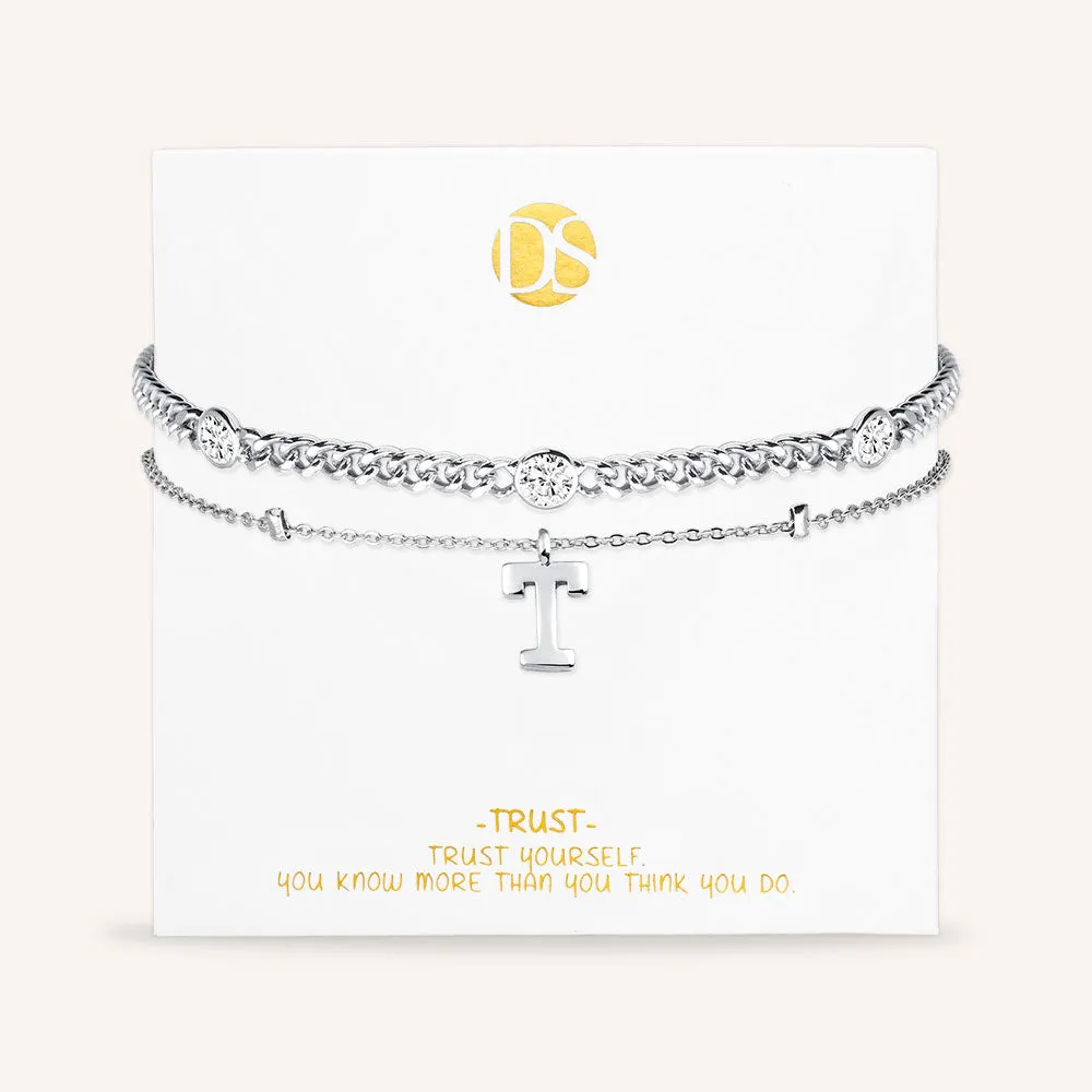 "Say my Name" Curb and Rolo Layered Chains Initial Bracelet