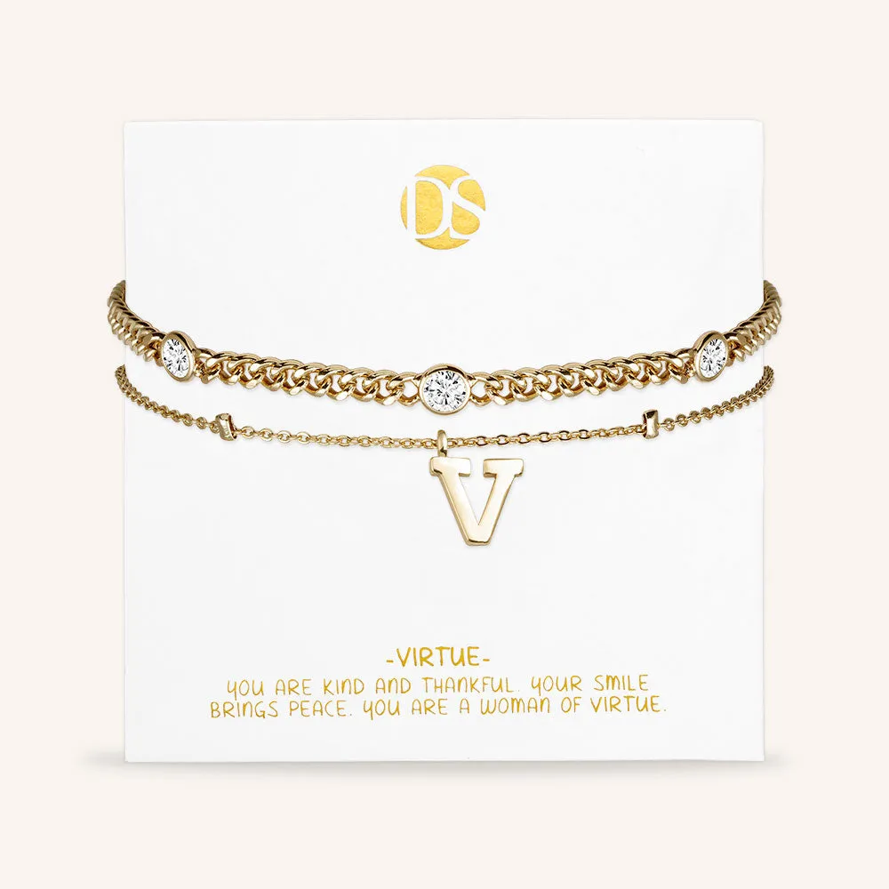 "Say my Name" Curb and Rolo Layered Chains Initial Bracelet