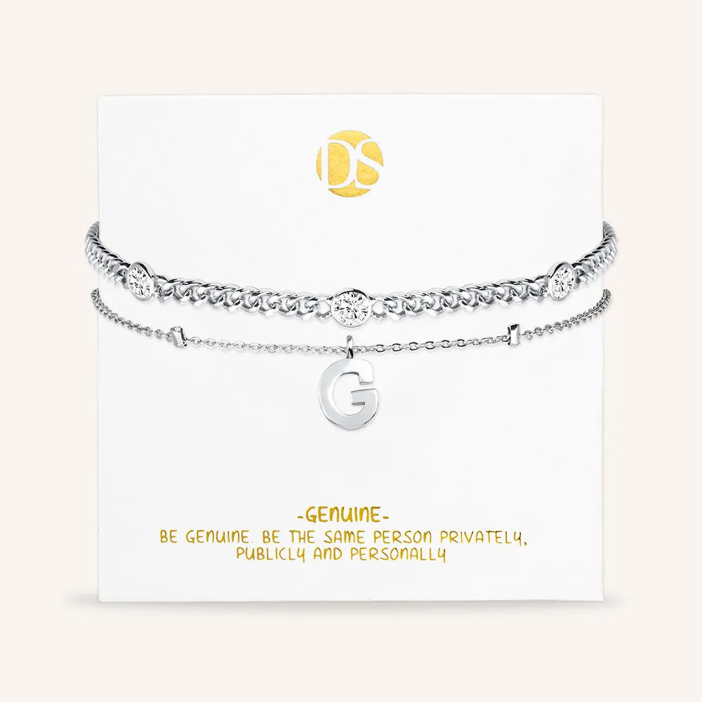 "Say my Name" Curb and Rolo Layered Chains Initial Bracelet