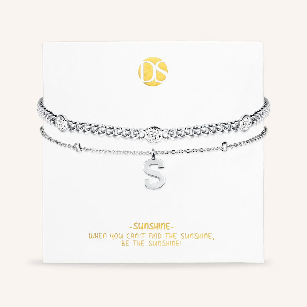 "Say my Name" Curb and Rolo Layered Chains Initial Bracelet