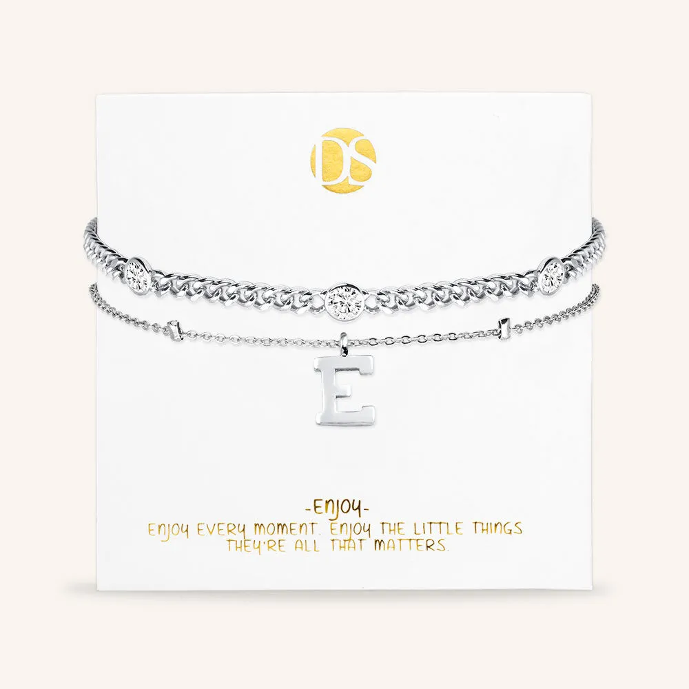 "Say my Name" Curb and Rolo Layered Chains Initial Bracelet