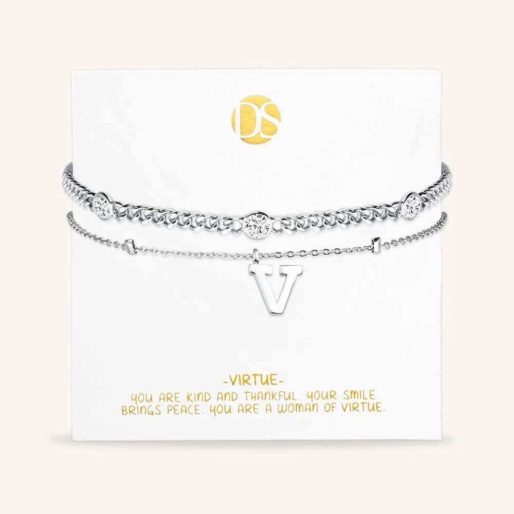 "Say my Name" Curb and Rolo Layered Chains Initial Bracelet