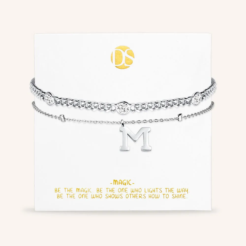 "Say my Name" Curb and Rolo Layered Chains Initial Bracelet
