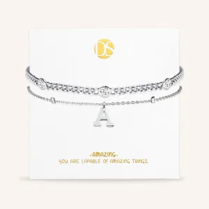 "Say my Name" Curb and Rolo Layered Chains Initial Bracelet