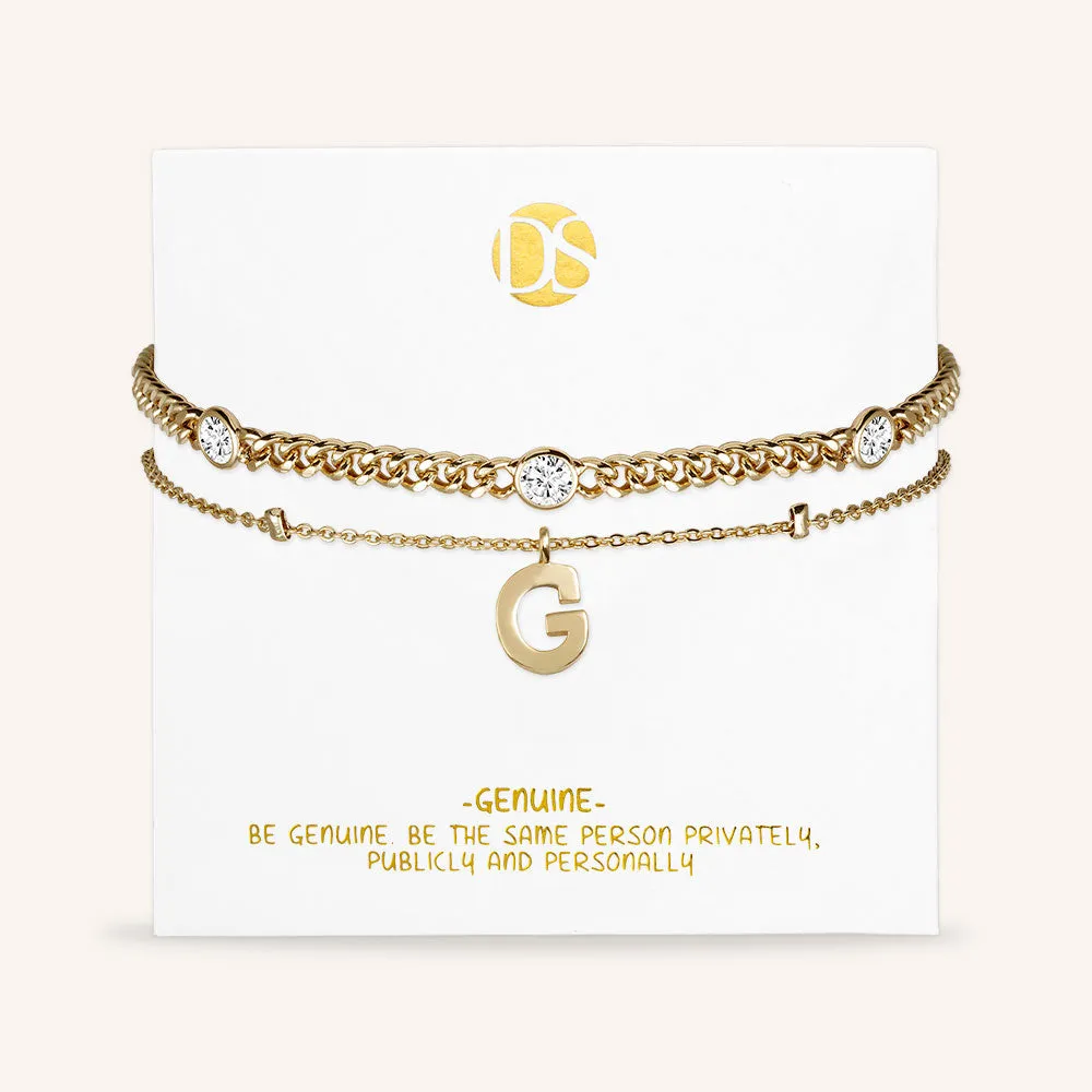 "Say my Name" Curb and Rolo Layered Chains Initial Bracelet