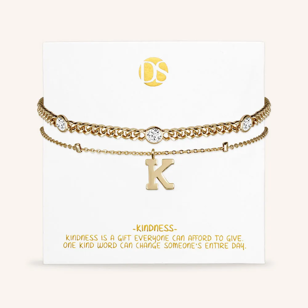 "Say my Name" Curb and Rolo Layered Chains Initial Bracelet
