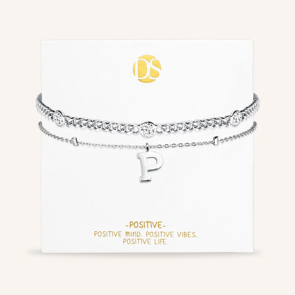 "Say my Name" Curb and Rolo Layered Chains Initial Bracelet