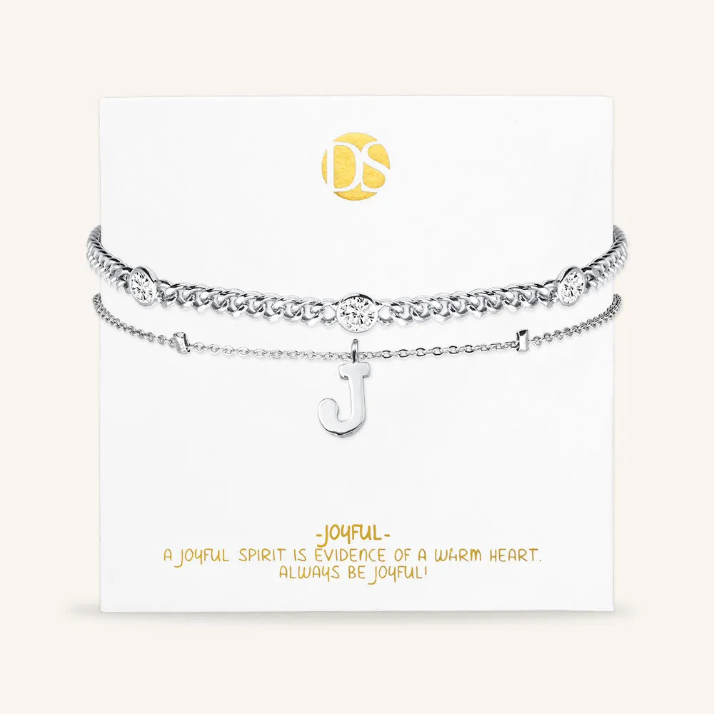 "Say my Name" Curb and Rolo Layered Chains Initial Bracelet