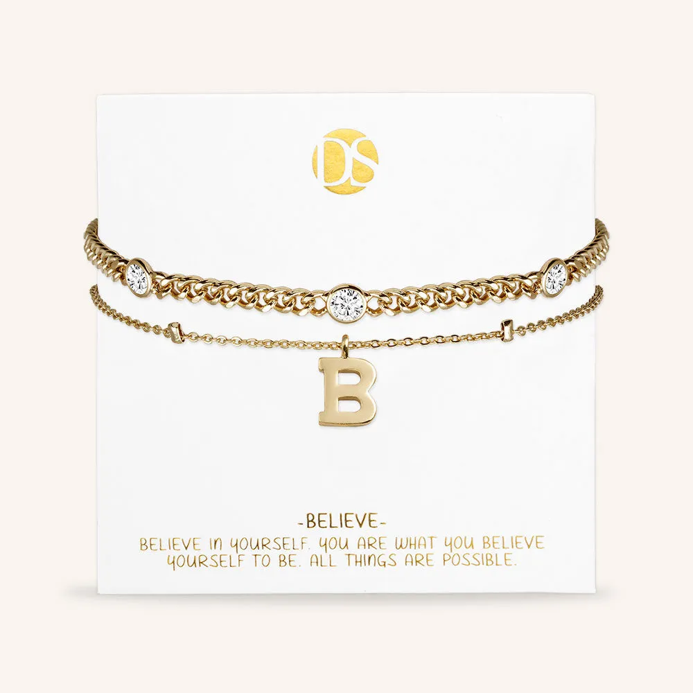 "Say my Name" Curb and Rolo Layered Chains Initial Bracelet