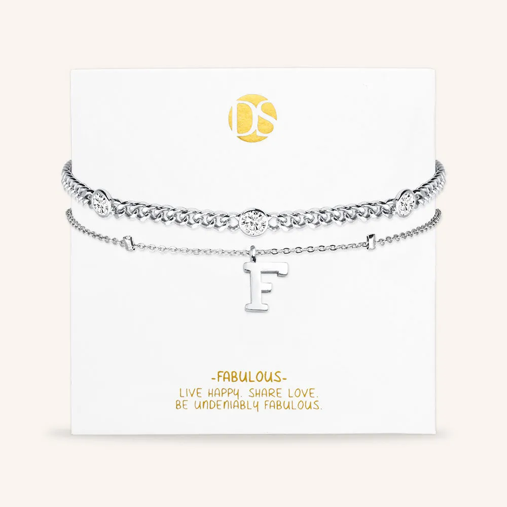 "Say my Name" Curb and Rolo Layered Chains Initial Bracelet