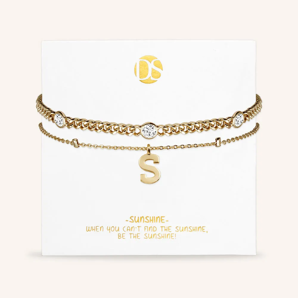 "Say my Name" Curb and Rolo Layered Chains Initial Bracelet