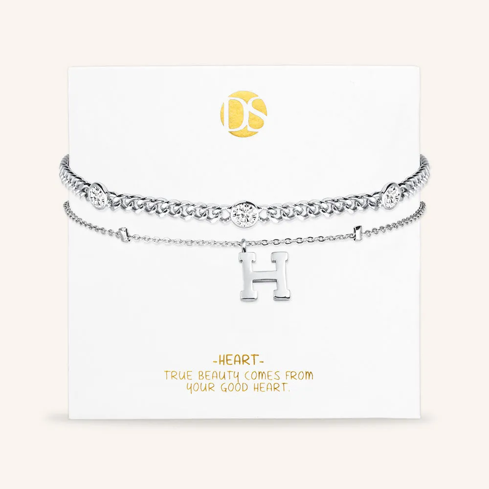 "Say my Name" Curb and Rolo Layered Chains Initial Bracelet
