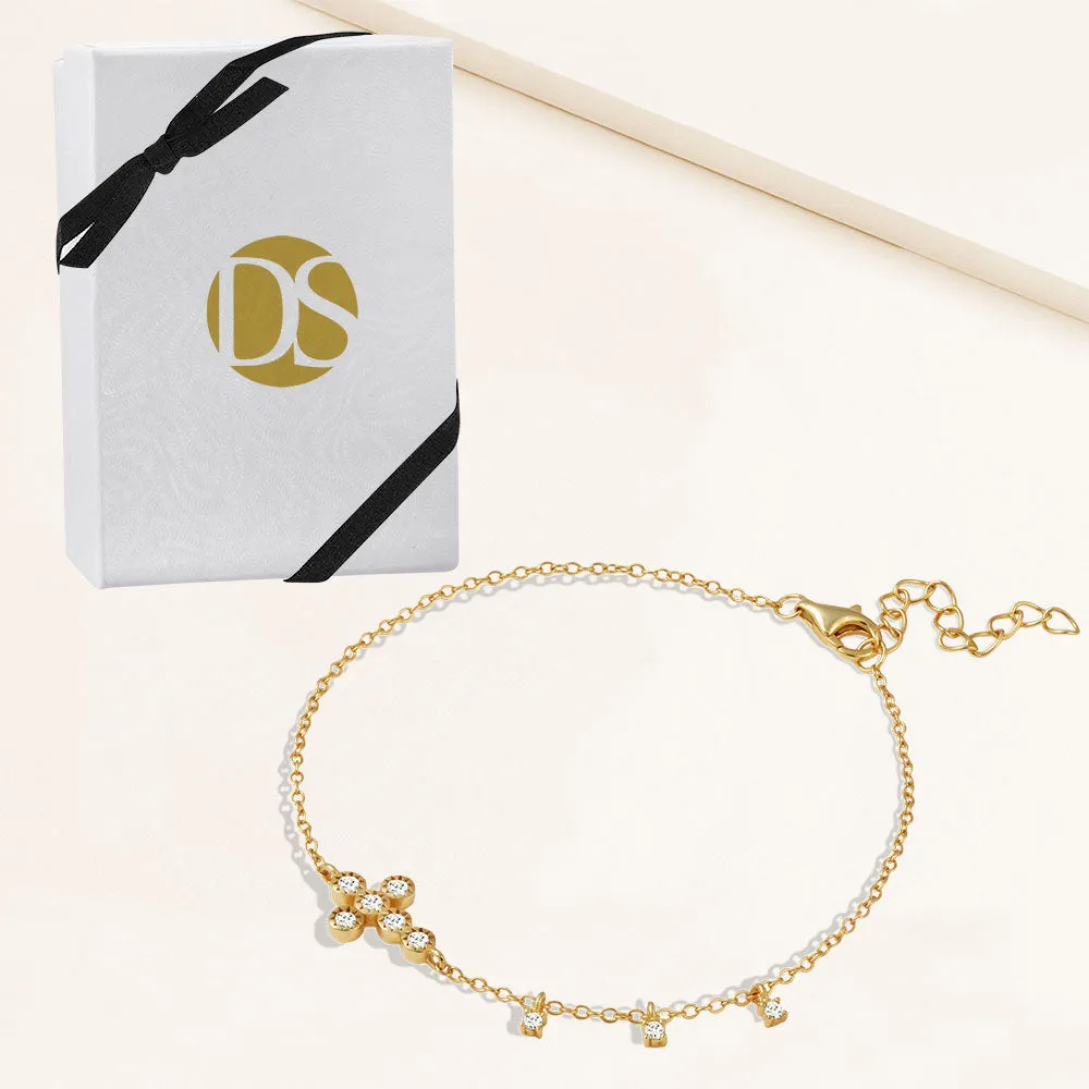 "Serenity" 0.9CTW Bezel Set Cross and Charms Bracelet - Sterling Silver / Gold Vermeil