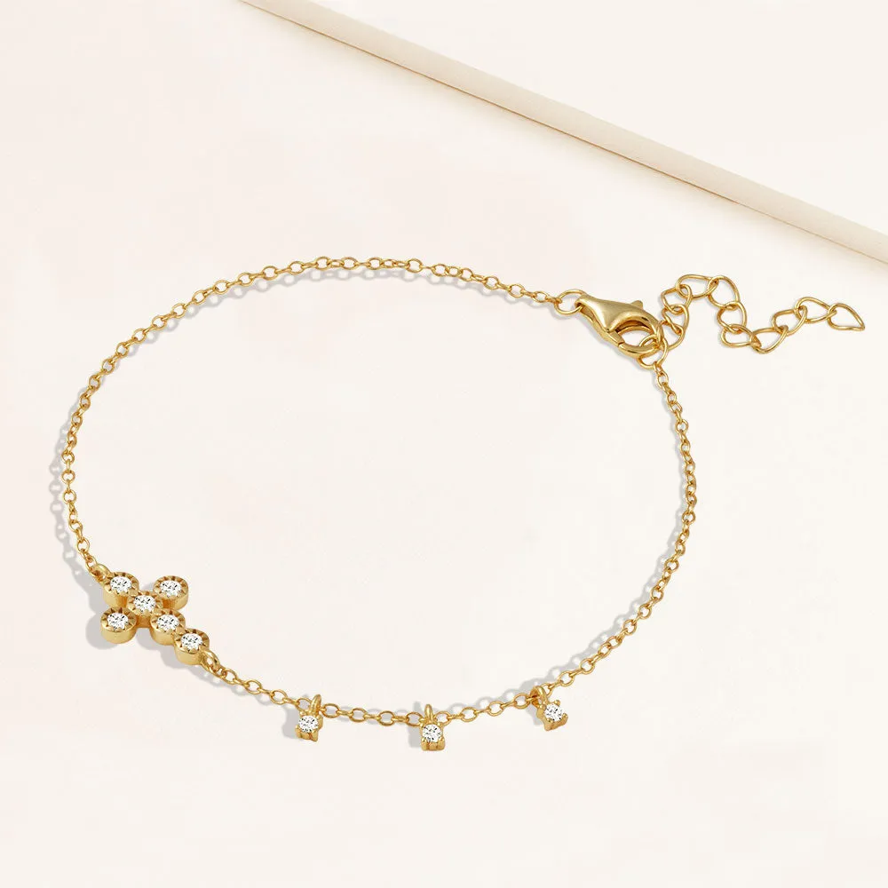 "Serenity" 0.9CTW Bezel Set Cross and Charms Bracelet - Sterling Silver / Gold Vermeil