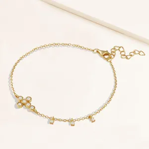 "Serenity" 0.9CTW Bezel Set Cross and Charms Bracelet - Sterling Silver / Gold Vermeil