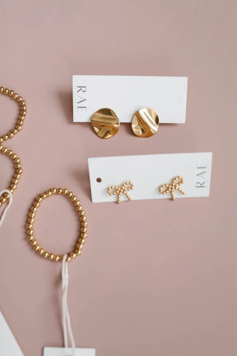 RAE: Gold Bow Beaded Earrings