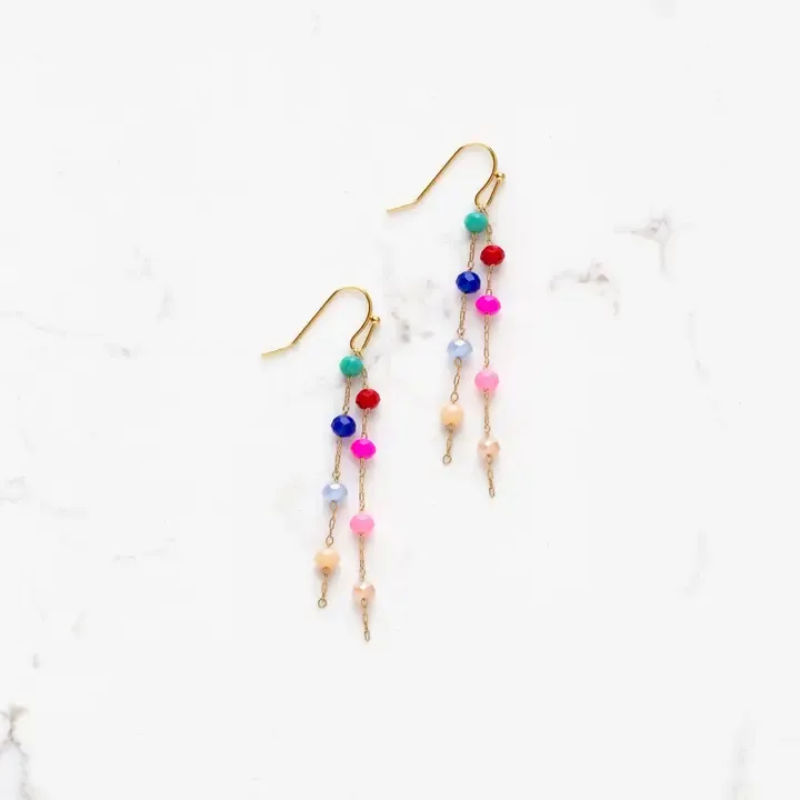 Rainbow Beaded Dangle Earrings