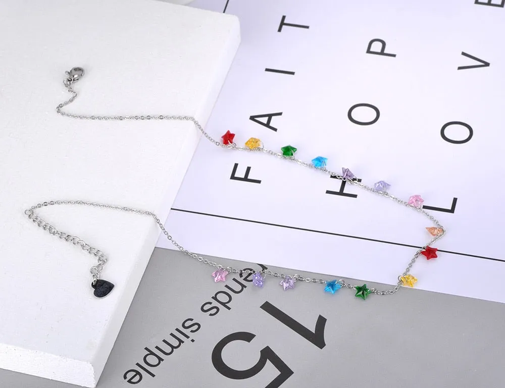 Rainbow Crystal Stars Choker