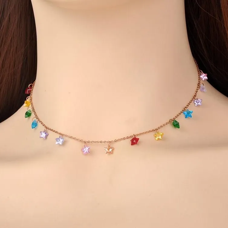 Rainbow Crystal Stars Choker