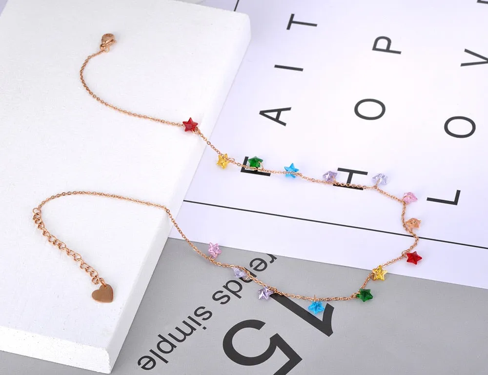 Rainbow Crystal Stars Choker