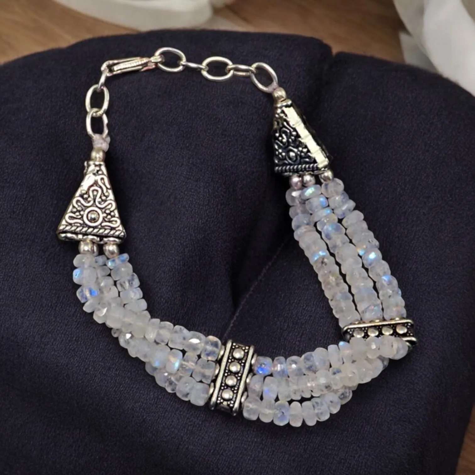 Rainbow Moonstone triple strand Bracelet