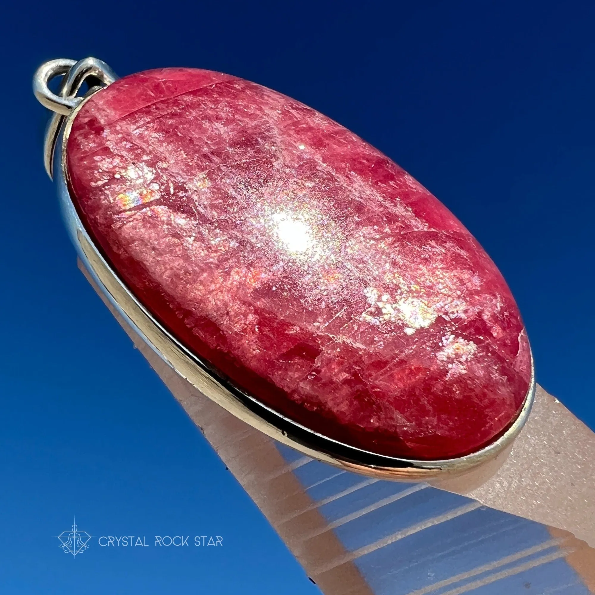 Rare Gem Rhodonite Shimmery Silver Pendant
