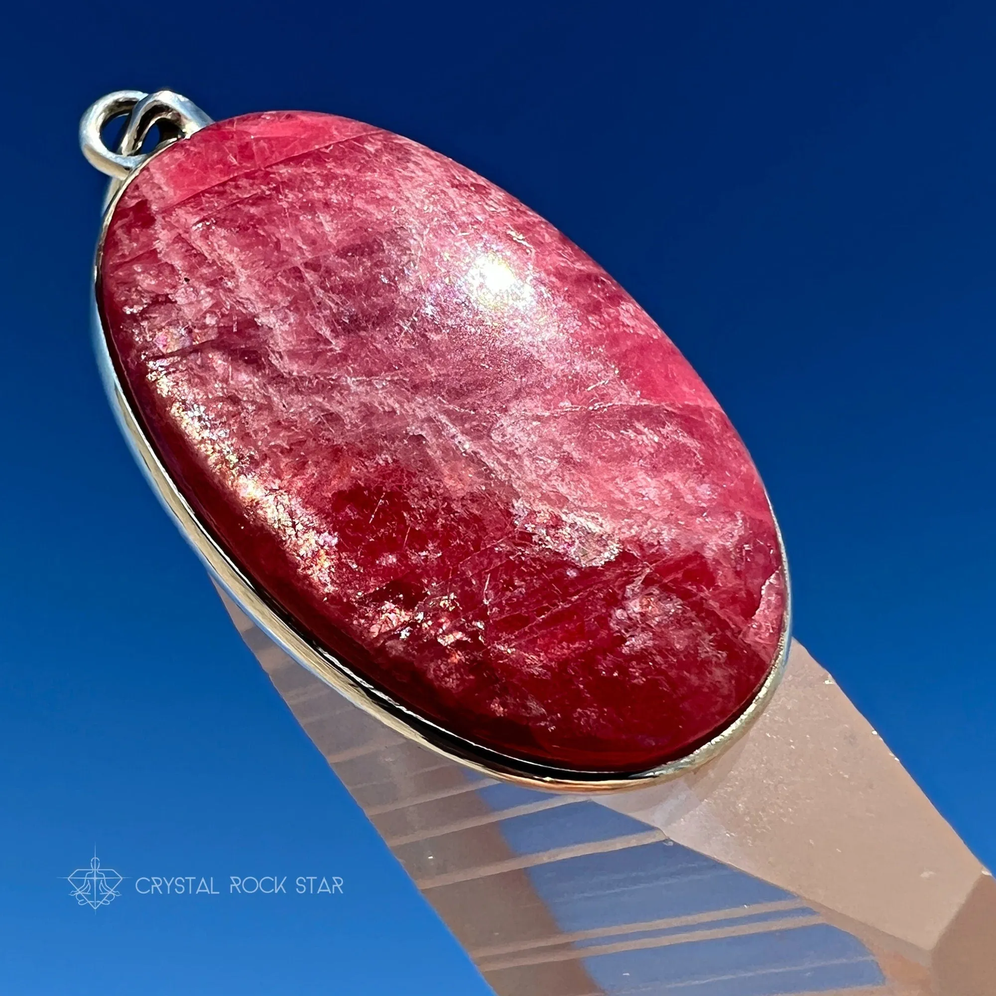 Rare Gem Rhodonite Shimmery Silver Pendant